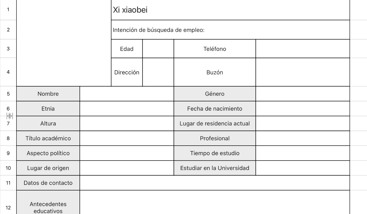 Formulario de currículum